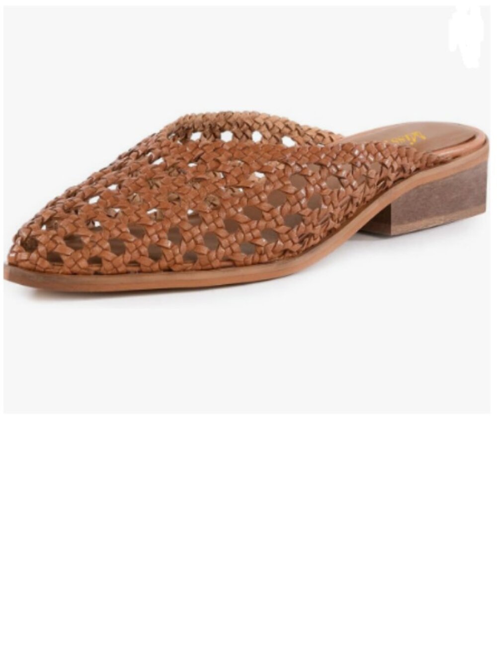 miss left Brown Hollow Out Caged Toe Mules Slip on Block Low Heel Woven Sandals